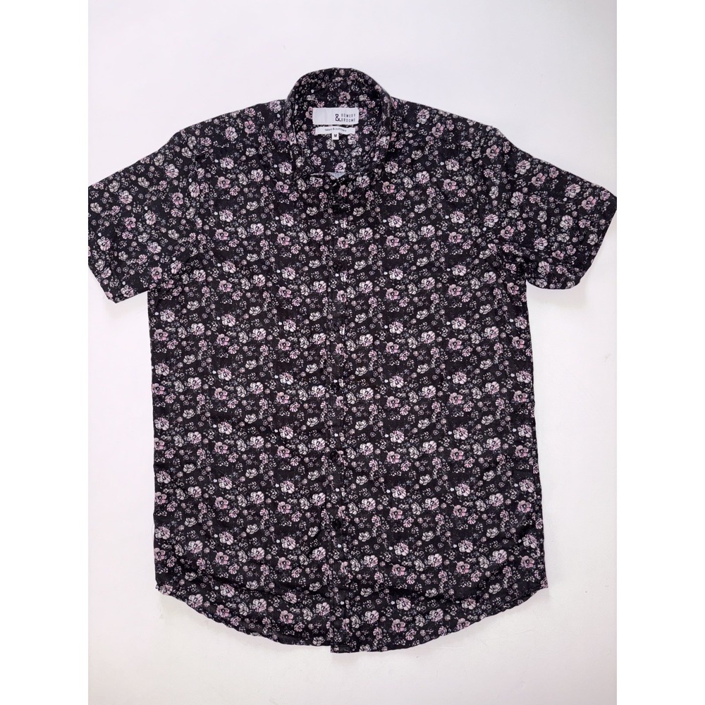 Bowery & Broome L Mens Black ? Pink Floral Button Up Shirt  Short Sleeve Casual